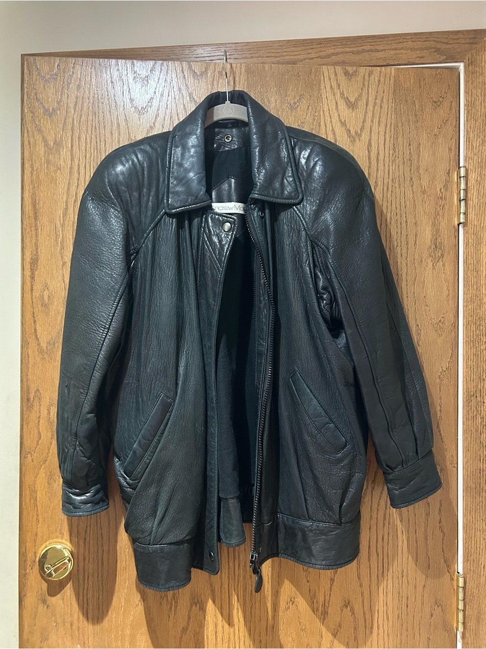 Andrew Marc Black Leather Bomber Jacket